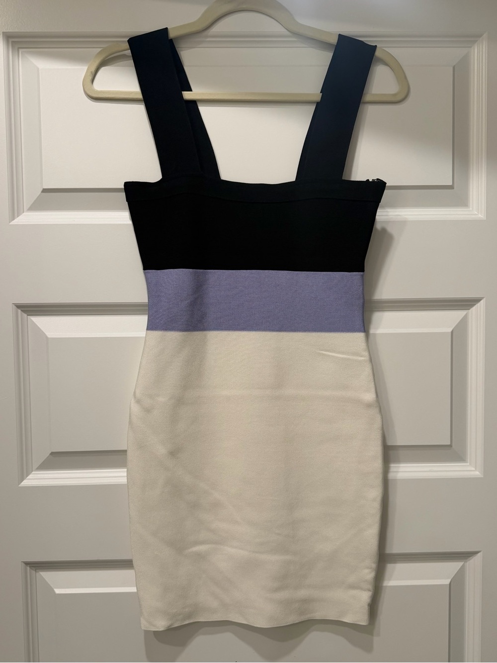 Marciano colorblock bandage mini dress black purple ivory S